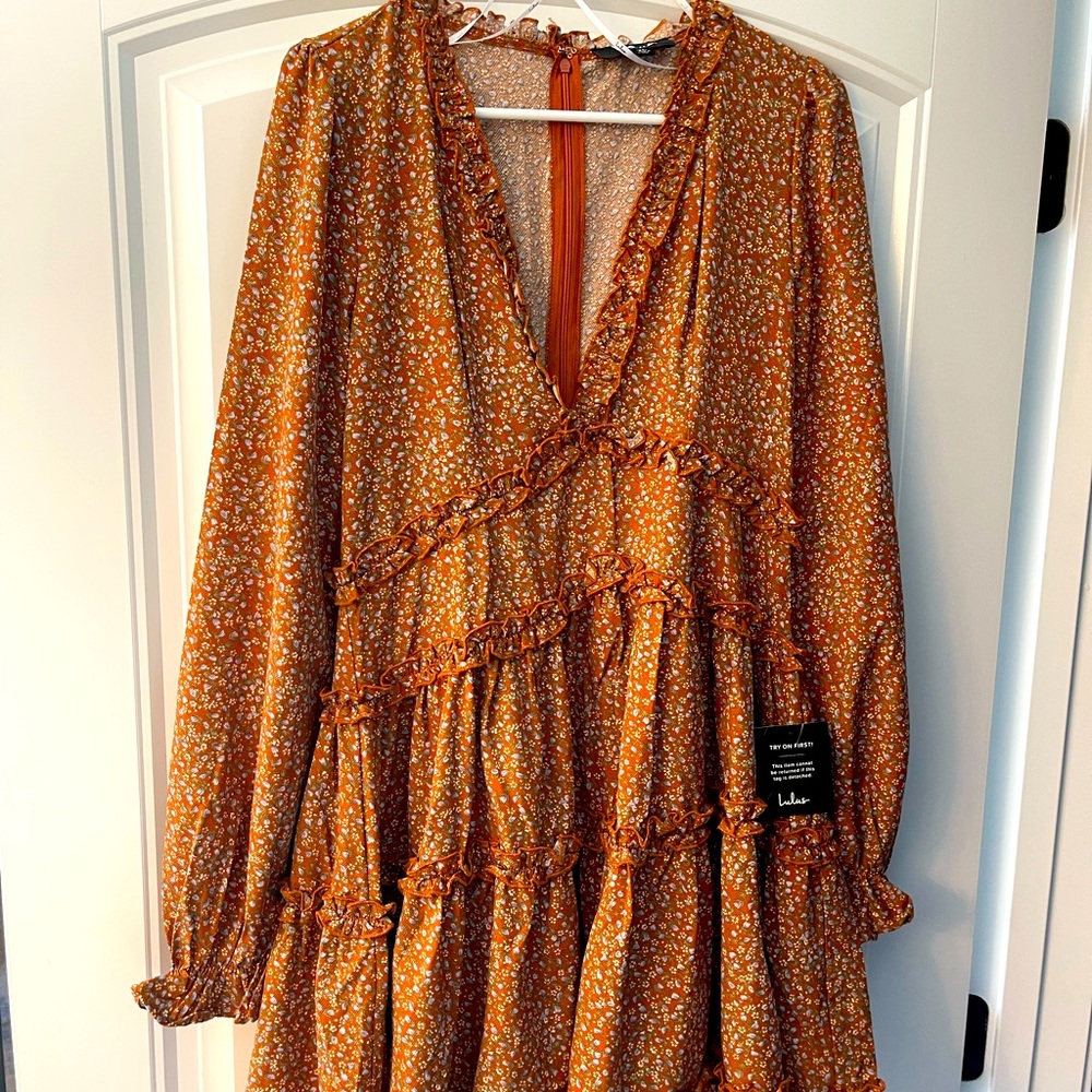 Lulu admire you orange floral ruffle mini dress